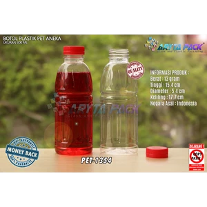 Botol plastik mineral 300ml aneka tutup segel merah (PET1354)
