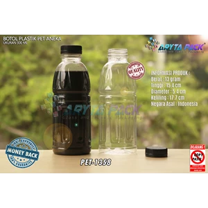 Botol plastik mineral 300ml aneka tutup segel hitam (PET1358)