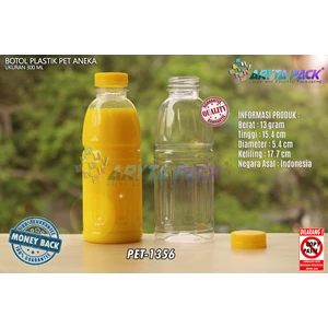 Botol plastik mineral 300ml aneka tutup segel kuning (PET1356)