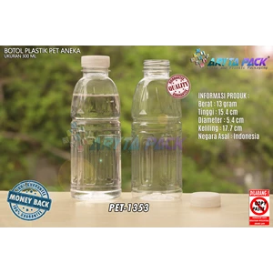 Botol plastik mineral 300ml aneka tutup segel natural (PET1353)