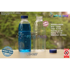 Botol plastik mineral 300ml aneka tutup segel biru (PET1357)