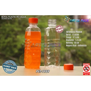 Botol plastik PET 300ml aqua tutup orange segel (PET1989)