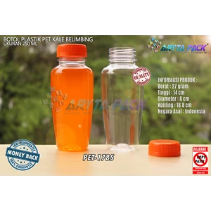 Botol plastik minuman 250ml jus kale belimbing tutup orange segel (PET1785)