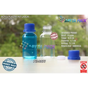 Botol plastik pet 100ml labor tutup segel biru (PET2075)