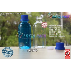 Botol plastik pet 250ml labor tutup segel biru (PET2076)