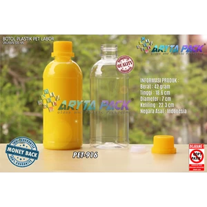 Botol plastik PET 500ml labor tutup segel kuning (PET916)