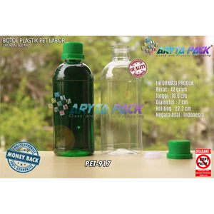 Botol plastik PET 500ml labor tutup segel hijau (PET917)