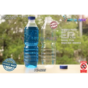 Botol plastik PET 500ml MG tutup biru segel (PET2205)