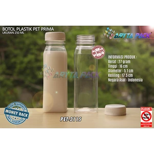 Botol plastik minuman 250ml jus kale prima tutup putih segel (PET2115)
