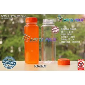 Botol plastik minuman 250ml jus kale sase tutup segel orange (PET2220)
