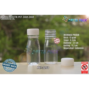 Botol plastik PET 60ml zam-zam tutup segel natural (PET2050)