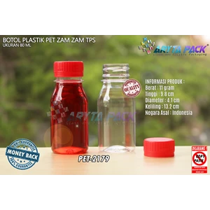 Botol plastik PET 80ml zam-zam tutup tps segel merah (PET2179)