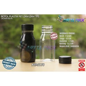 Botol plastik PET 80ml zam-zam tutup tps segel biru (PET2178)