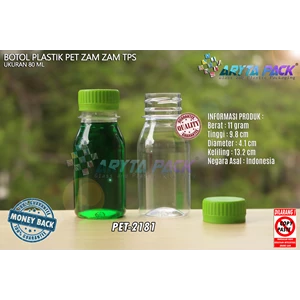 Botol plastik PET 80ml zam-zam tutup tps segel hijau (PET2181)