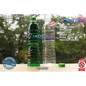 Botol plastik PET 600ml aqua tutup segel pendek hijau (PET2030)