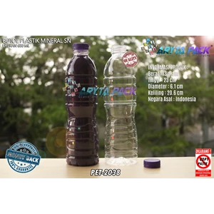 Botol plastik PET 600ml aqua tutup segel pendek ungu (PET2038)