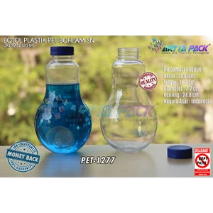 Botol plastik minuman bohlam 320ml tutup pendek segel biru (PET1277)