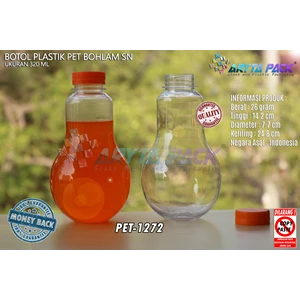 Botol plastik minuman bohlam 320ml tutup pendek segel orange (PET1272)