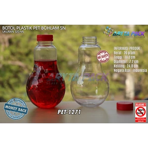 Botol plastik minuman bohlam 320ml tutup pendek segel merah (PET1271)