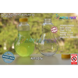 Botol plastik minuman bohlam 320ml tutup pendek segel kuning (PET1276)