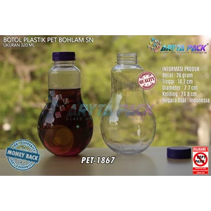 Botol plastik minuman bohlam 320ml tutup pendek segel ungu (PET1867)