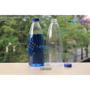 Botol plastik minuman 600ml pet cantik tutup segel pendek biru (PET1312)