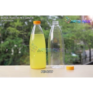 Botol plastik minuman 600ml pet cantik tutup segel pendek kuning (PET1319)