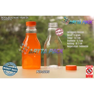 Botol plastik minuman 250ml pear tutup segel pendek orange (PET2083)