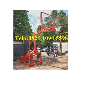 Pabrikasi Ring Basket Portable Hidrolik Manual Dapat Dilipat /Naik Turun Dengan Papan Pantul Akrilik Tebal 20 MM