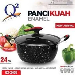 Panci Kuah - Goreng Rebus Serbaguna Enamel 24 CM + Tutup Kaca Q2 2405 per karton isi 16 pcs
