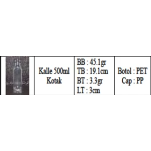 Botol Kalle 500ml Kotak BB 45.1 x TB 19.1cm x BT 3.3 gr x LT 3.3 cm Botol PET Cap PP Per Kodi 65 pcs (Food and Beverage)