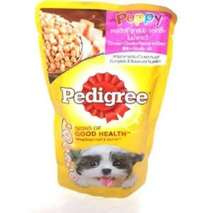 PEDIGREE POUCH PUPPY CHICKEN 130 GR per krton isi 120 pouch berat 8.117 per karton isi 114398