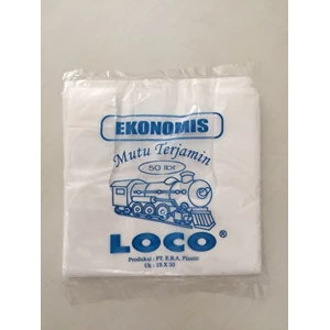 Kantong plastik loco ekonomis putih dan natural/transparan ukuran 15 per bal 