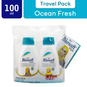 Yuri Biosoft hijab travel pack 1pc biosoft hijab deterjen 100ml&1pc biosoft hijab pewangi 100mlx24paket