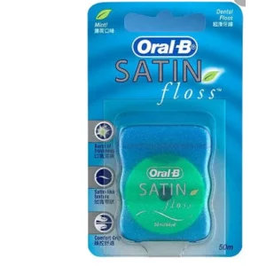 Oral b satin waxed dental floss 50 mint blister card 1 x 48 pcs/karton kode 9300647788691