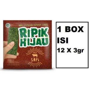 Ripik hijau rumput laut rasa sapi 3gr x 12 x 5 pack/karton (8997027680143)