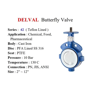 Butterfly Valve DELVAL Series 42 (Teflon Lined) Size 12 Inch
