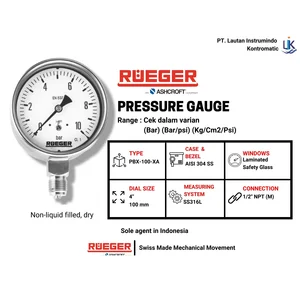 Pressure Gauge Rueger Size 4" (Pbx100xa) 1/2" Npt-M