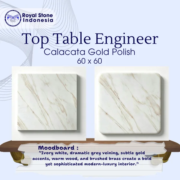 Top Table Engineered Stone Calacata Gold Polish 60x60