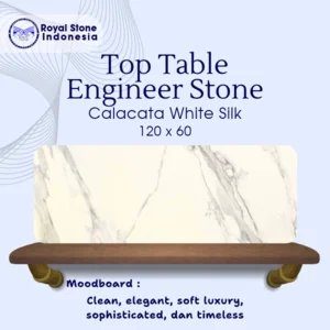 Meja Makan Engineered Stone Calacata White Silk 120 x 60 cm