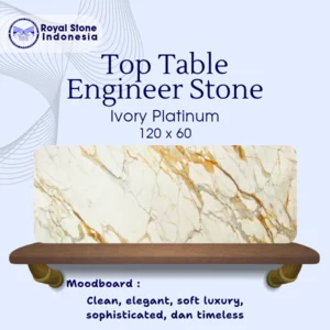 Top Table Meja Makan Engineered Stone Ivory Platinum Matte 120 x 60 cm