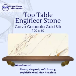 Top Table Meja Makan Engineered Stone Carve Calacata Gold Silk 120 x 60 cm