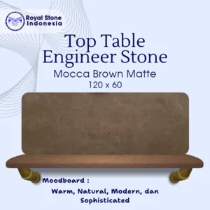 Top Table Meja Makan Engineered Stone Mocca Brown Matte 120 x 60 cm