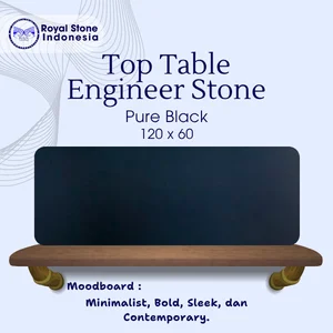 Top Table Meja Makan Engineered Stone Pure Black Matte 120 x 60 cm
