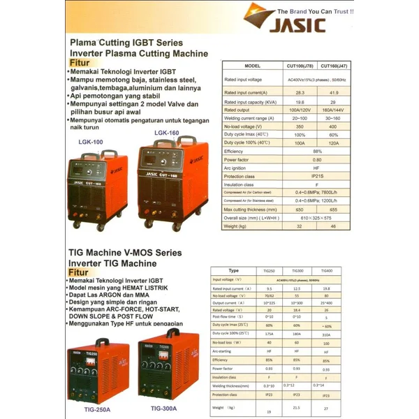 Mesin Pemotong Inverter Plasma Cutting Jasic Cut70 Cut100