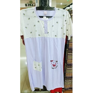 Short Sleeve Dress Patterned with Purple Cat