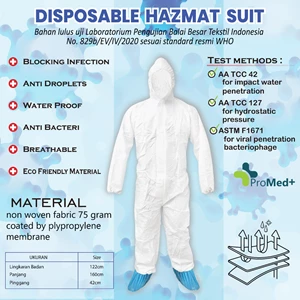 Pakaian Medis dan Operasi (DISPOSABLE) Hazmat Suit/Coverall APD (NON SEAL PRESS) 