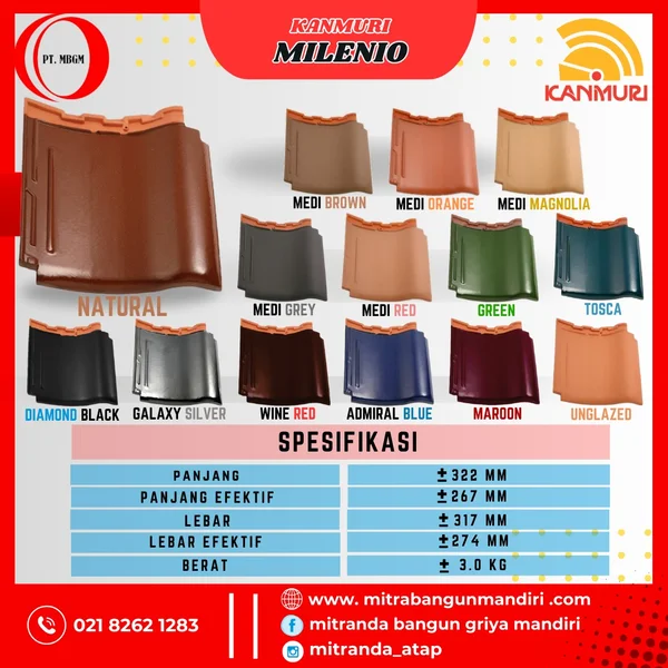 Genteng Keramik Kanmuri Milenio Standart Color