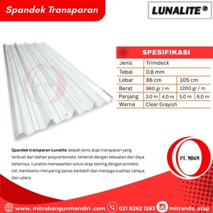 Spandek Transparan Lunalite 105 Tebal 0.8 mm