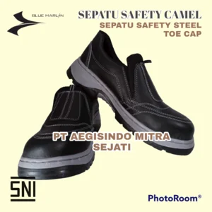 Sepatu Safety SNI Ujung BESI Blue Marlin CAMEL Safety Shoes Black
